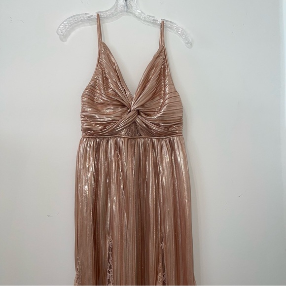 Sabina Musayev Franny Deep-V Satin A-Line Rose Gold midi Dress - Picture 7 of 11